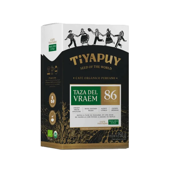 <br><br>CAFÉ TIYAPUY TAZA DEL VRAEM 86 PUNTOS EN TAZA ORGÁNICO TOSTADO MOLIDO